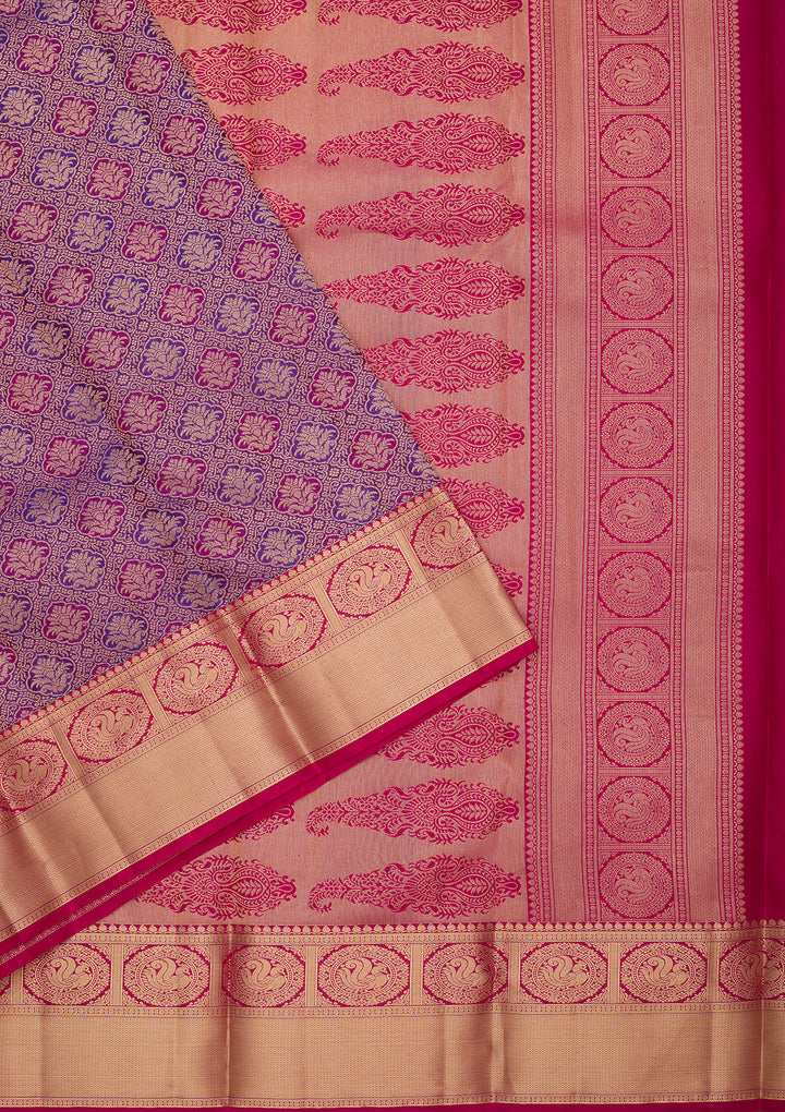 Purple Silk Jaal Saree With Matching Blouse Piece