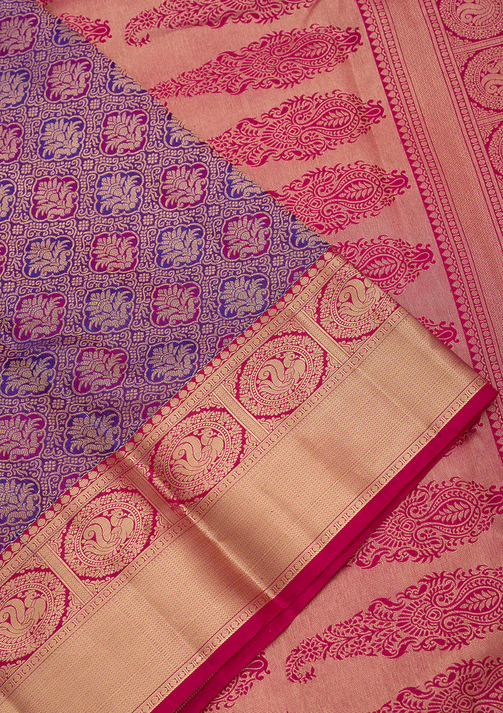 Purple Silk Jaal Saree With Matching Blouse Piece