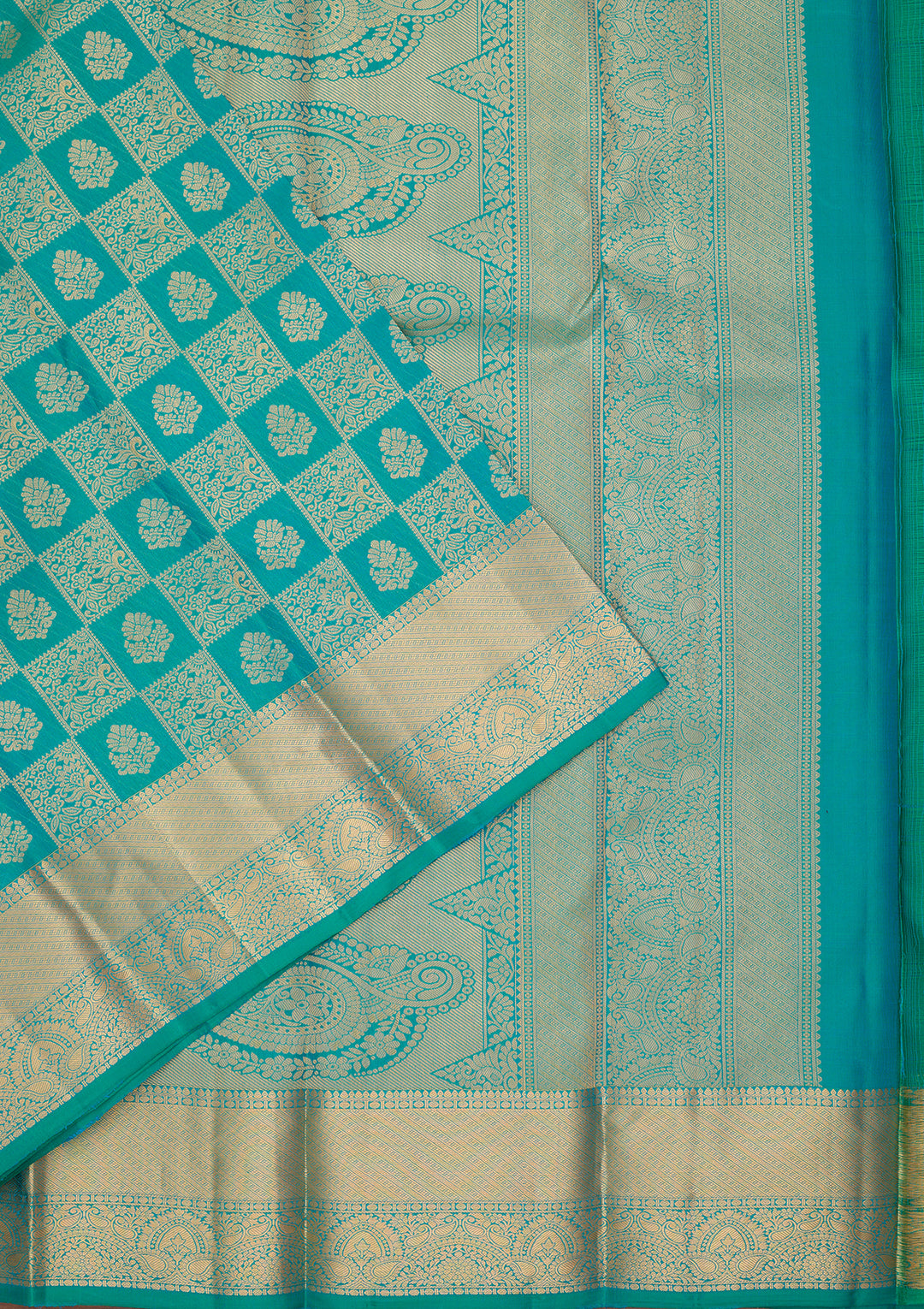 Rama Green Silk Checks Saree With Matching Blouse Piece