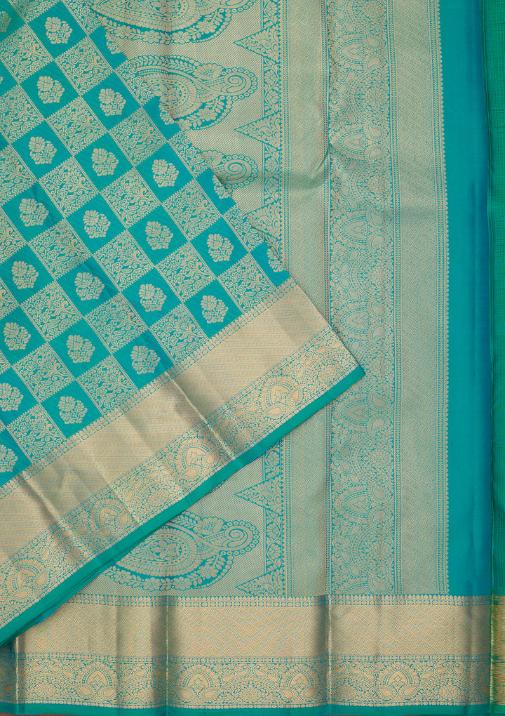 Rama Green Silk Checks Saree With Matching Blouse Piece