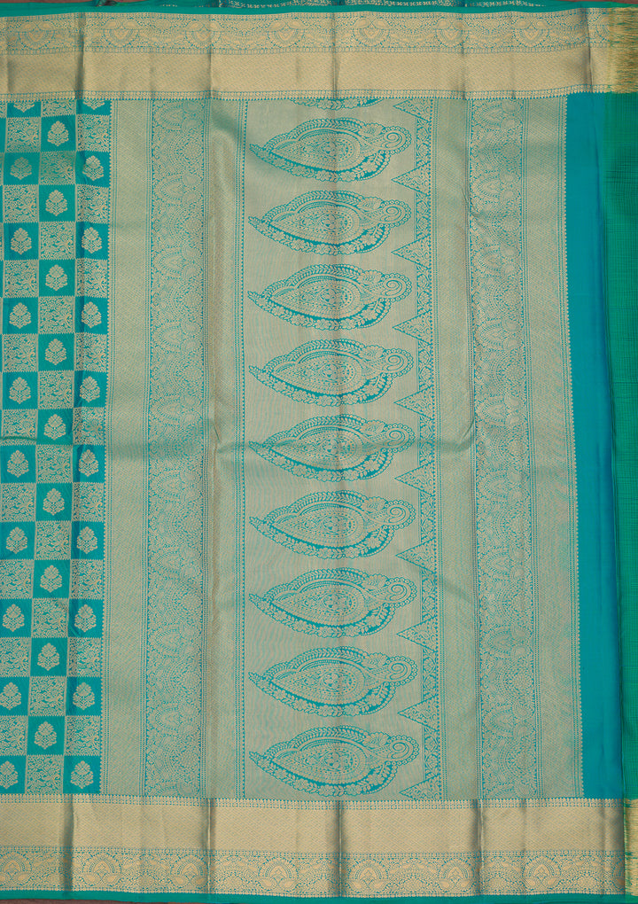 Rama Green Silk Checks Saree With Matching Blouse Piece