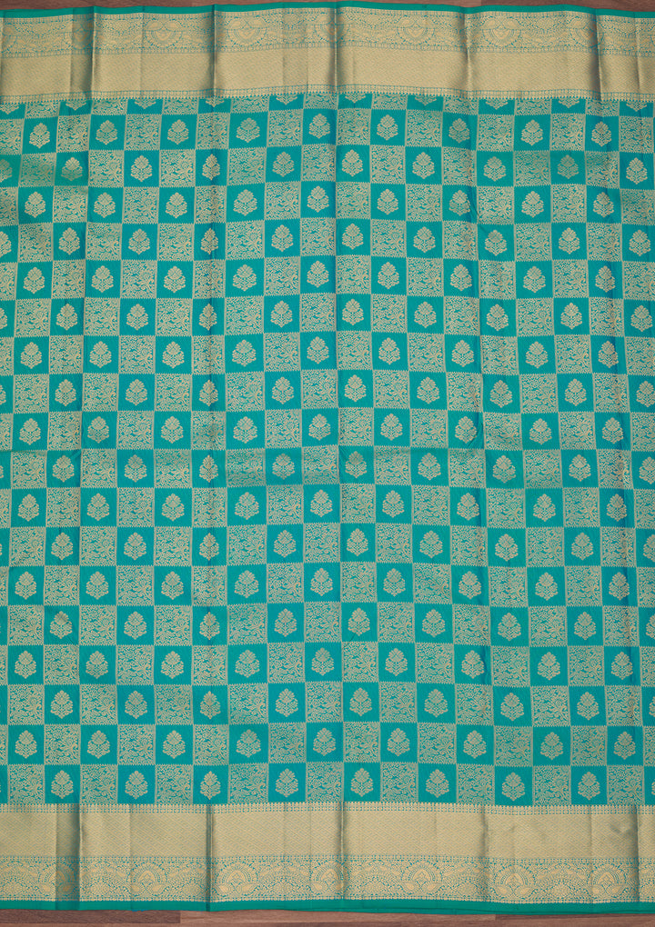 Rama Green Silk Checks Saree With Matching Blouse Piece