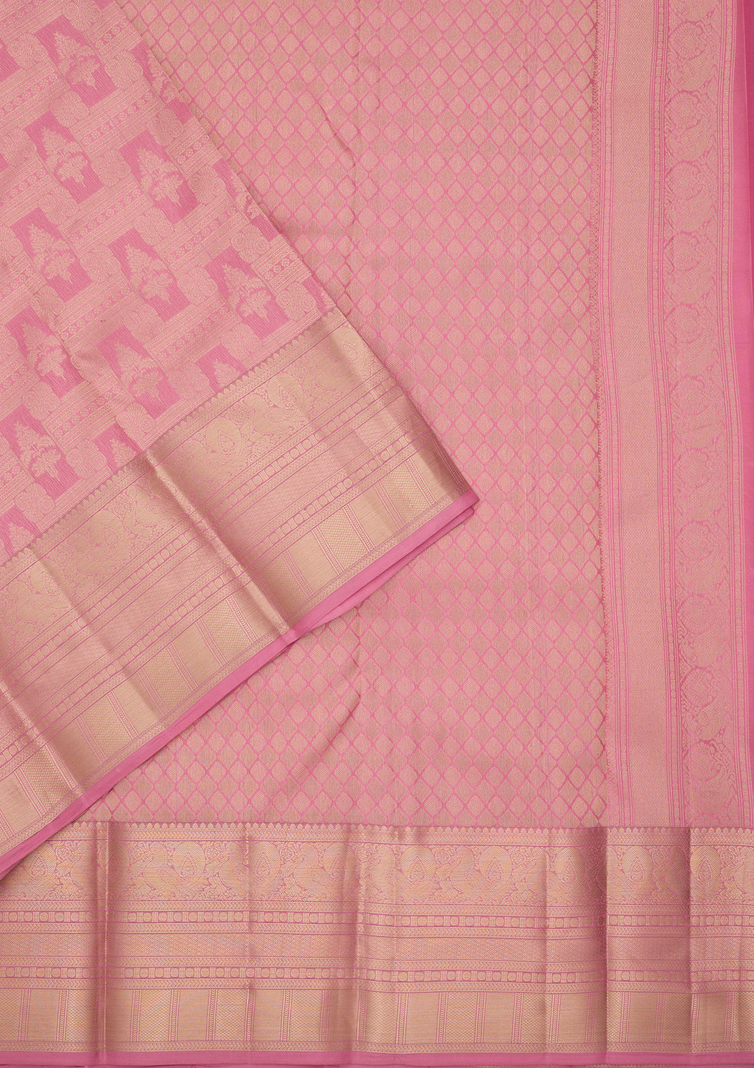 Pink Silk Checks Saree With Matching Blouse Piece