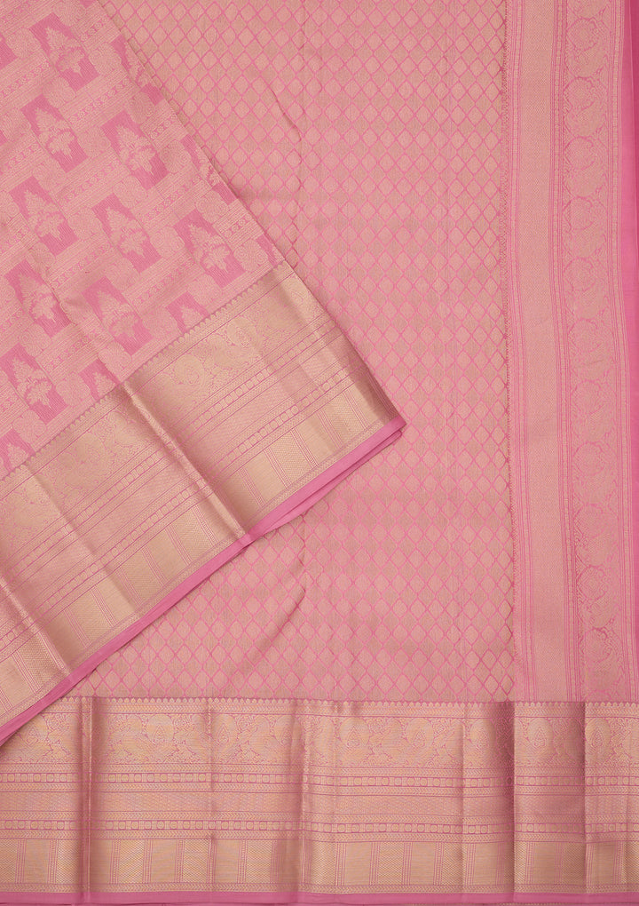Pink Silk Checks Saree With Matching Blouse Piece