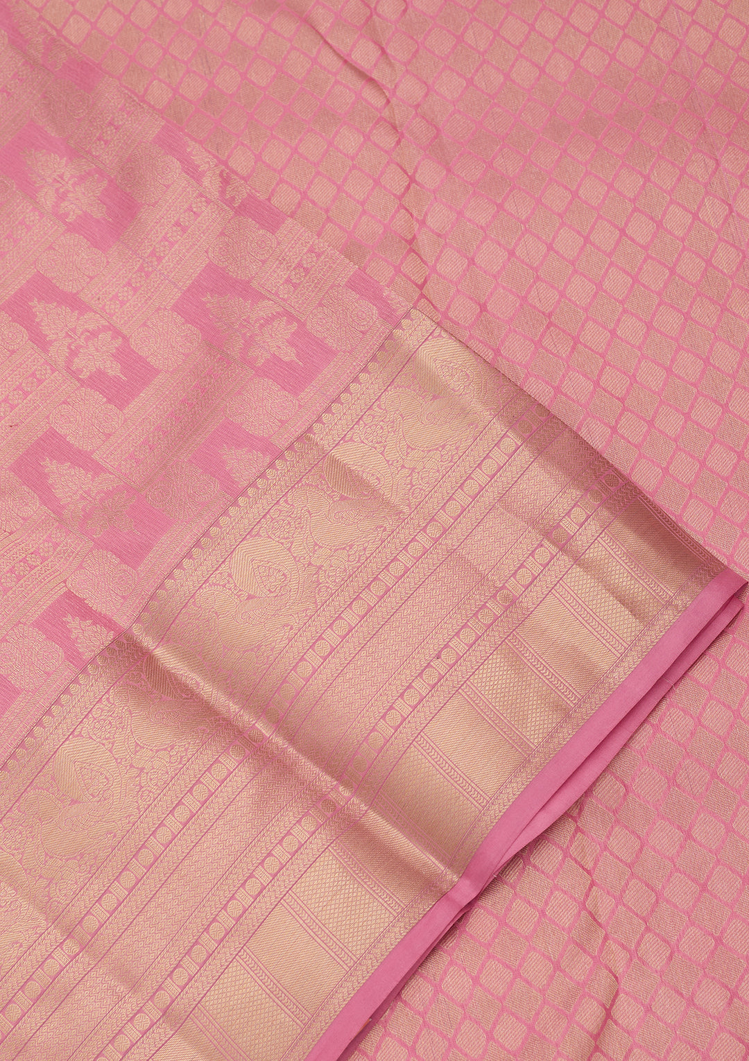 Pink Silk Checks Saree With Matching Blouse Piece