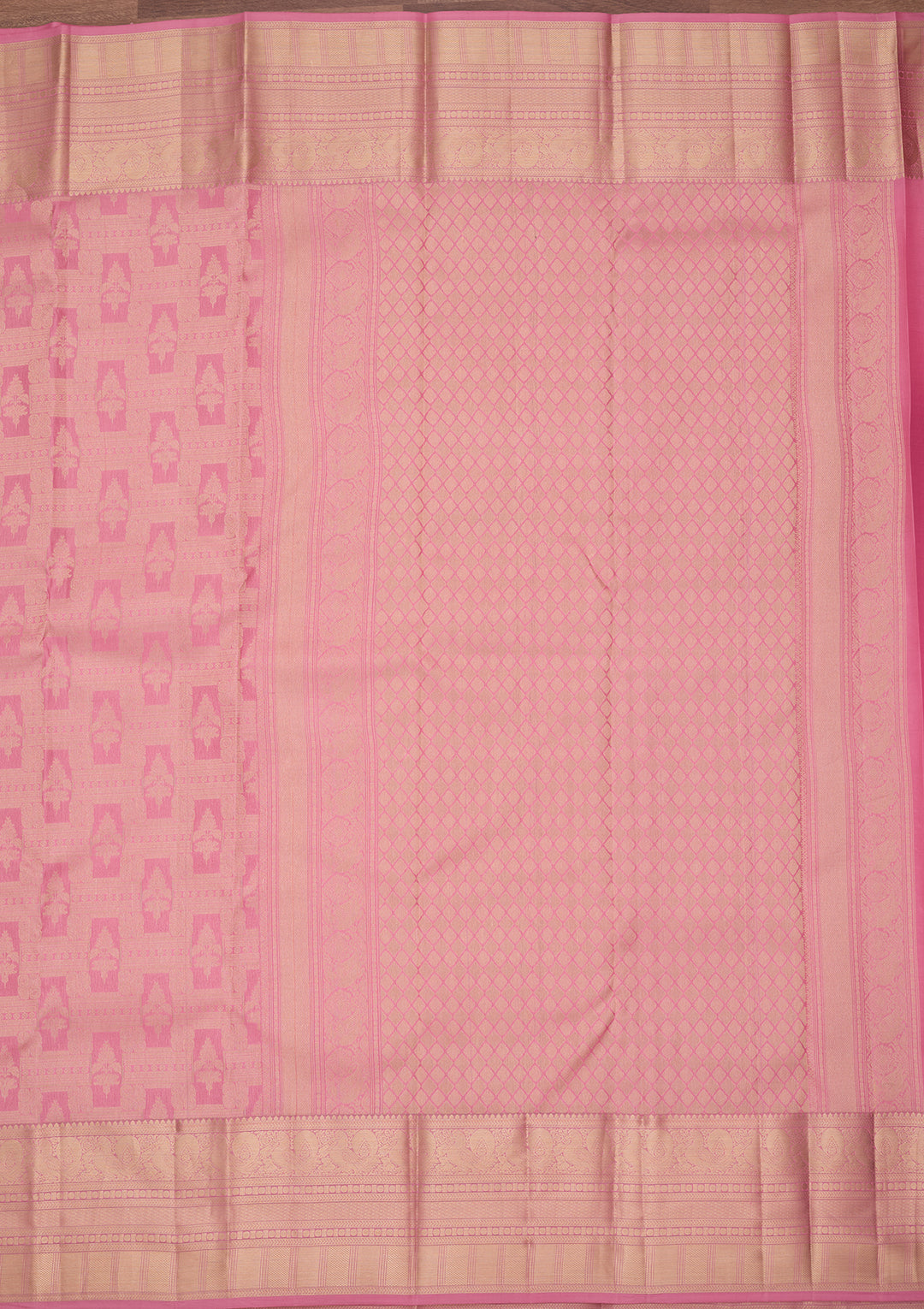 Pink Silk Checks Saree With Matching Blouse Piece
