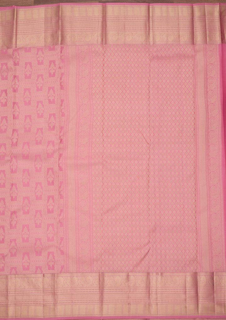Pink Silk Checks Saree With Matching Blouse Piece