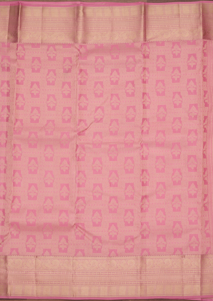 Pink Silk Checks Saree With Matching Blouse Piece