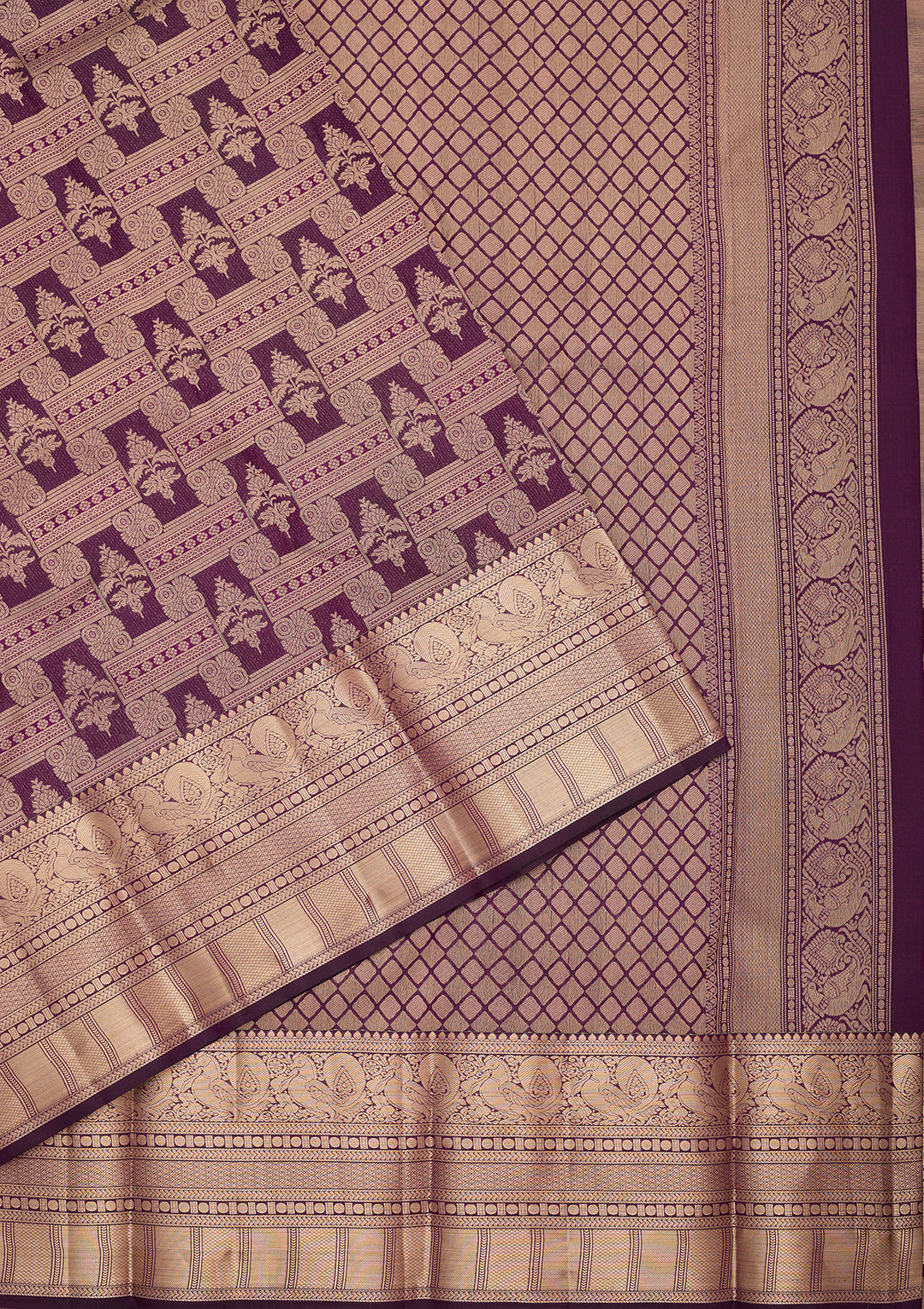 Purple Silk Checks Saree With Matching Blouse Piece