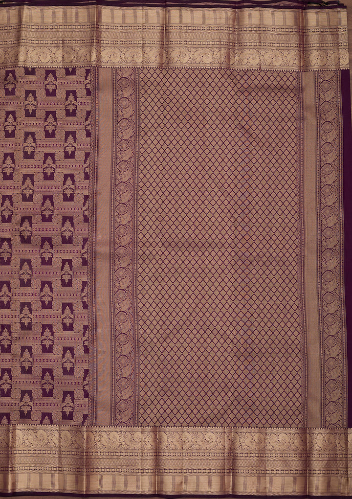 Purple Silk Checks Saree With Matching Blouse Piece