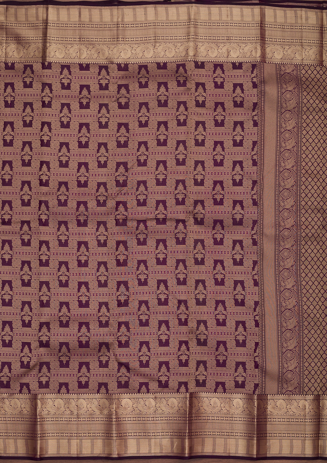 Purple Silk Checks Saree With Matching Blouse Piece