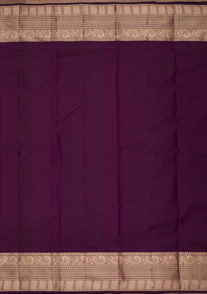 Purple Silk Checks Saree With Matching Blouse Piece