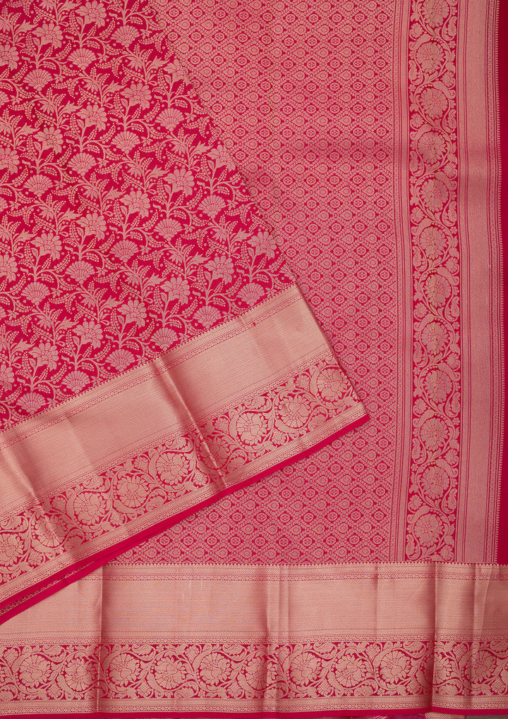 Rani Pink Silk Jaal Saree With Matching Blouse Piece