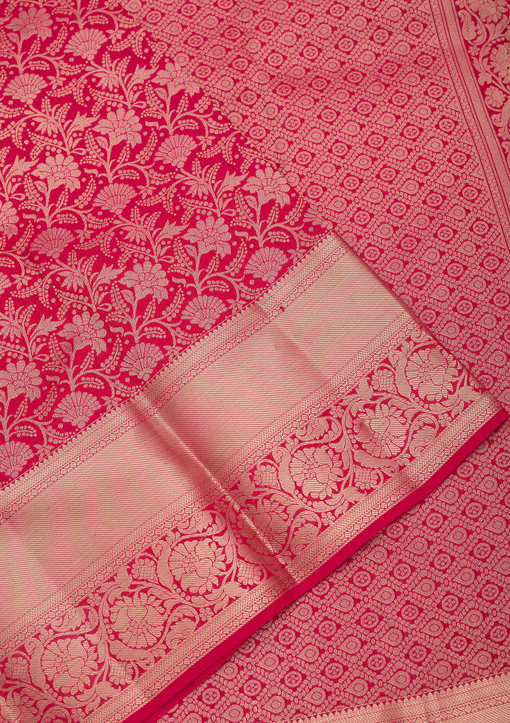 Rani Pink Silk Jaal Saree With Matching Blouse Piece