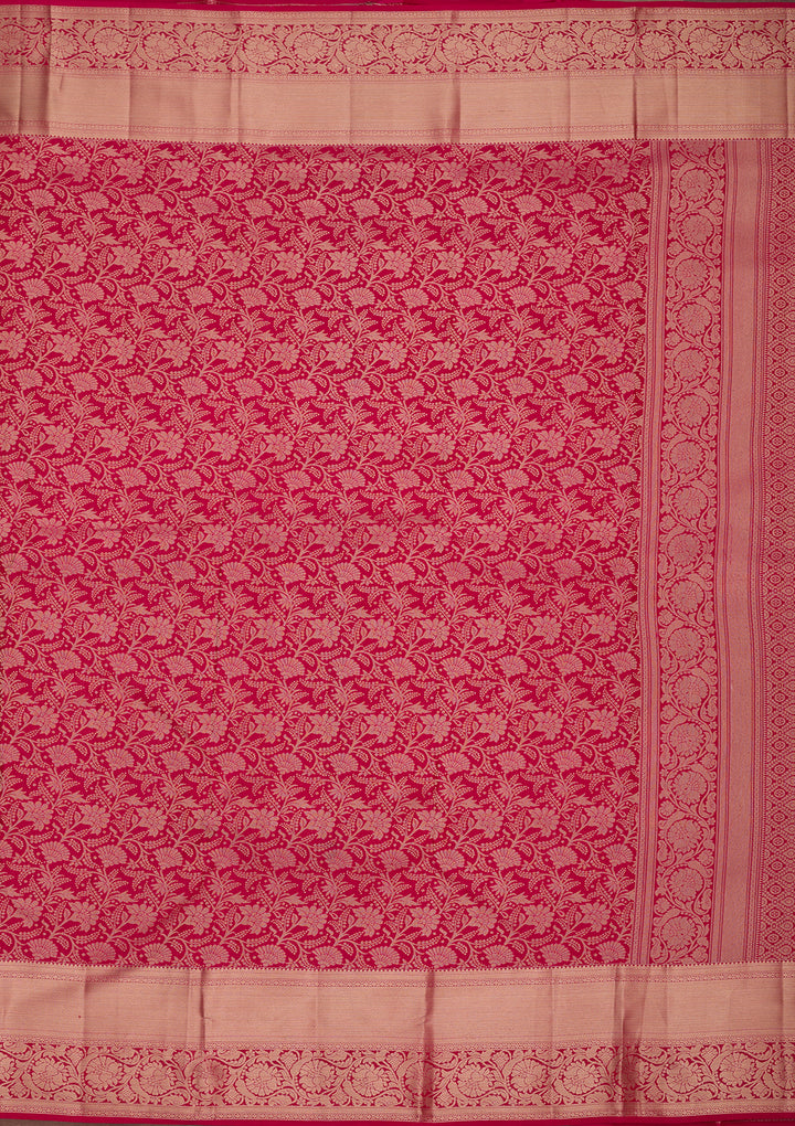 Rani Pink Silk Jaal Saree With Matching Blouse Piece