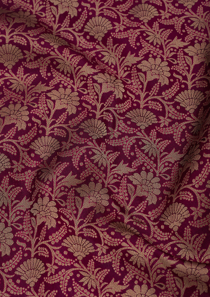 Wine Silk Jaal Saree With Matching Blouse Piece