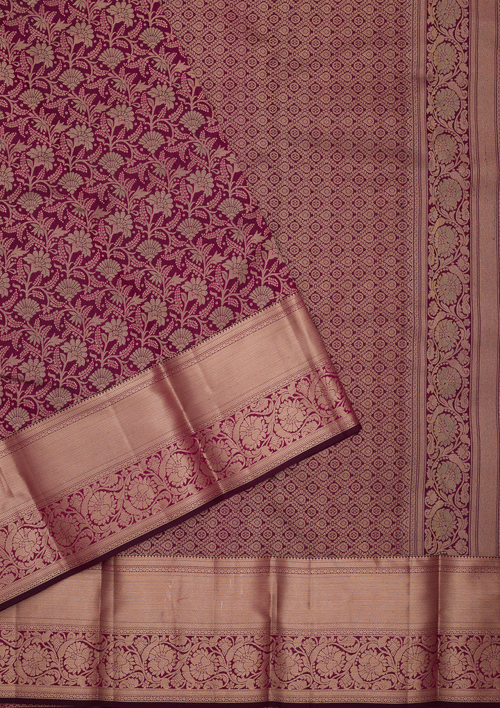 Wine Silk Jaal Saree With Matching Blouse Piece