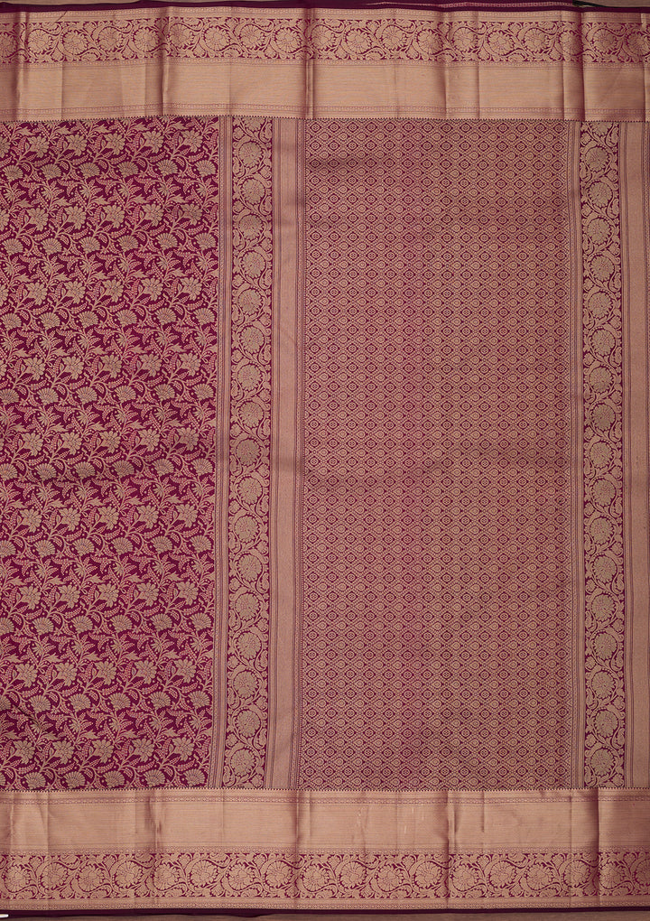 Wine Silk Jaal Saree With Matching Blouse Piece