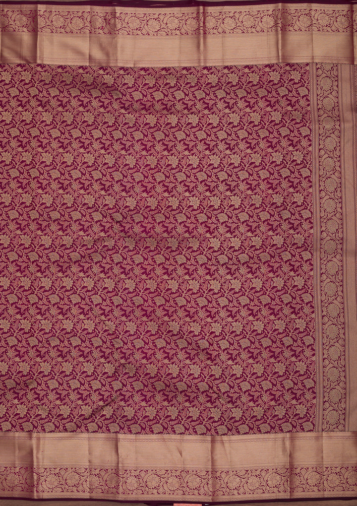 Wine Silk Jaal Saree With Matching Blouse Piece