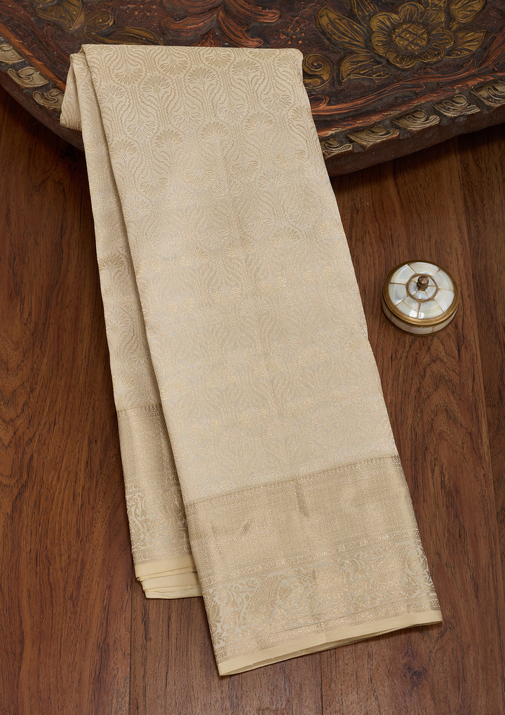 Cream Silk Jaal Saree With Matching Blouse Piece