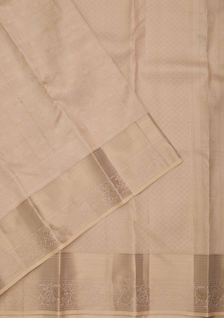 Cream Silk Jaal Saree With Matching Blouse Piece