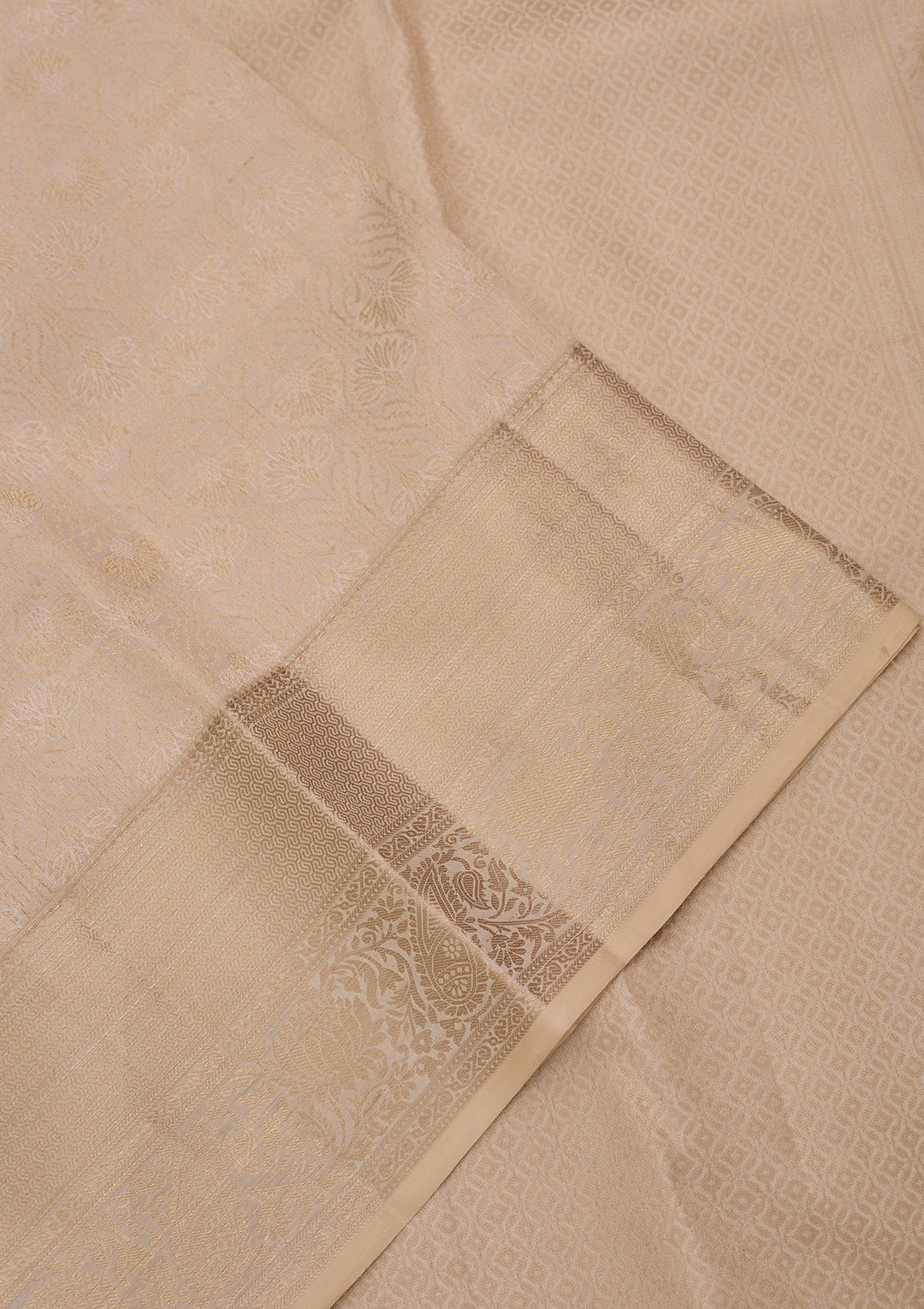 Cream Silk Jaal Saree With Matching Blouse Piece