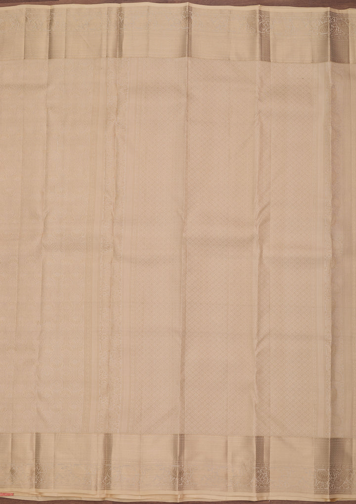 Cream Silk Jaal Saree With Matching Blouse Piece