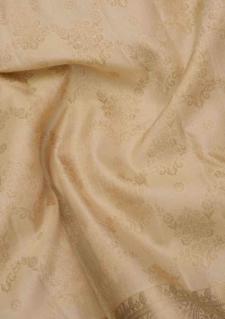 Cream Silk Jaal Saree With Matching Blouse Piece