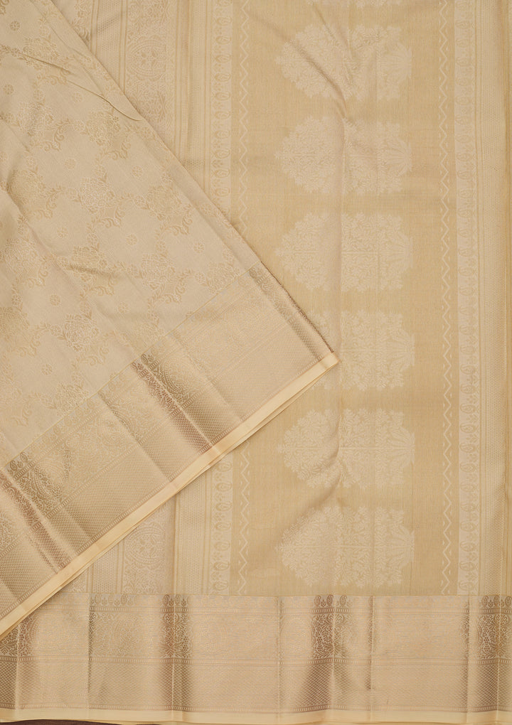Cream Silk Jaal Saree With Matching Blouse Piece