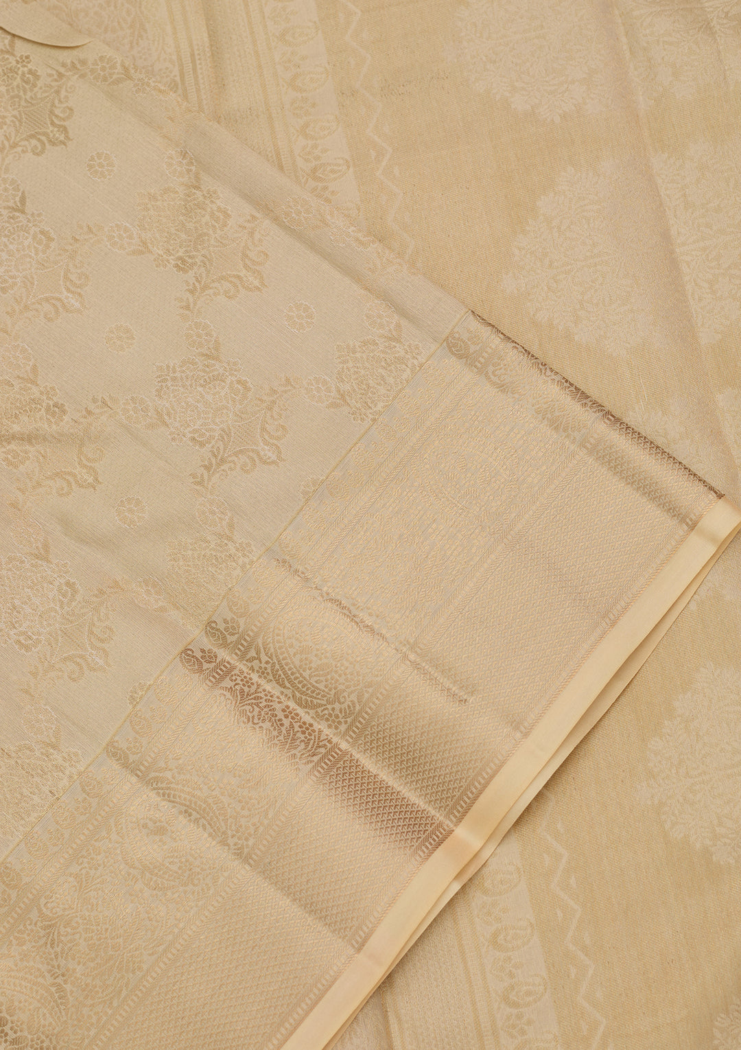 Cream Silk Jaal Saree With Matching Blouse Piece