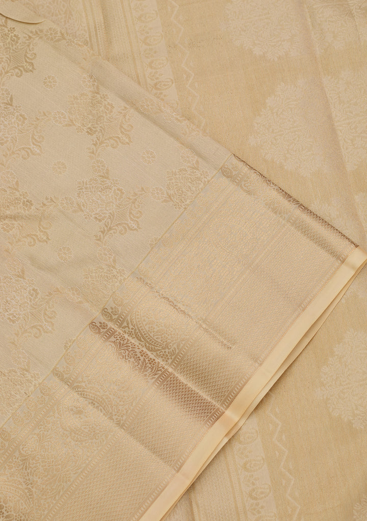 Cream Silk Jaal Saree With Matching Blouse Piece