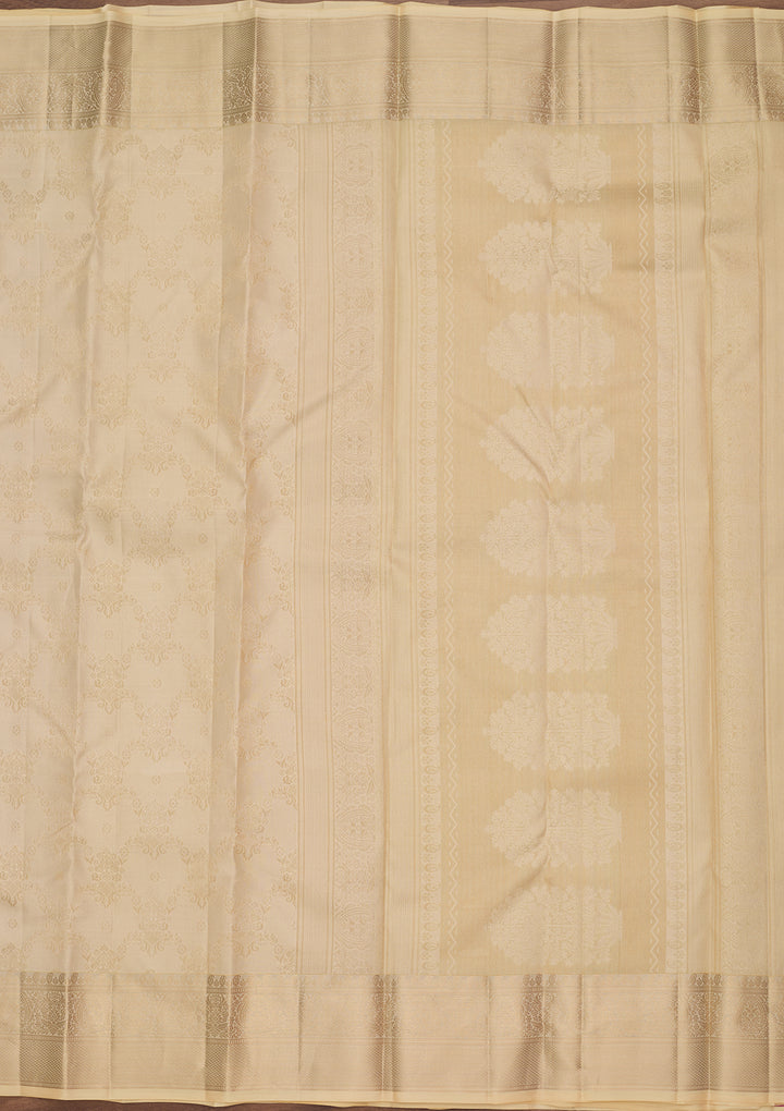 Cream Silk Jaal Saree With Matching Blouse Piece