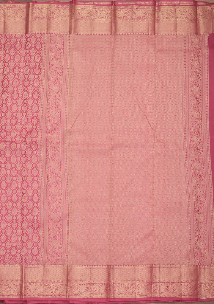 Onion Pink Silk Checks Saree With Matching Blouse Piece