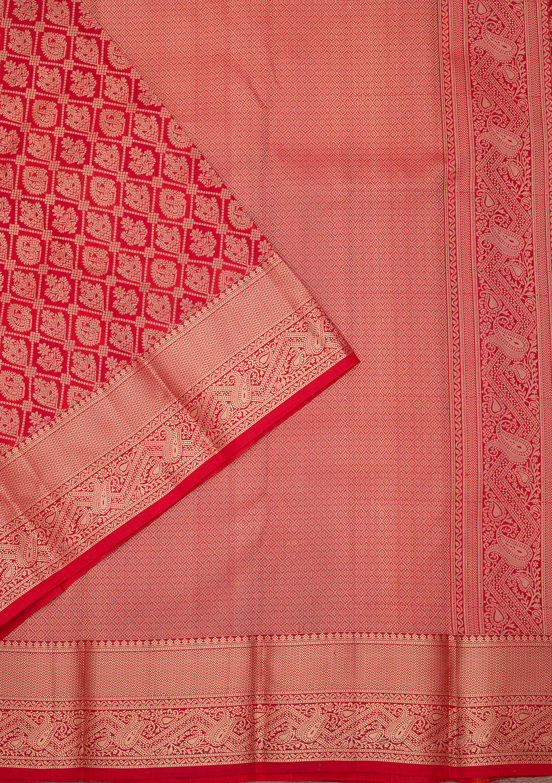 Orange Silk Checks Saree With Matching Blouse Piece