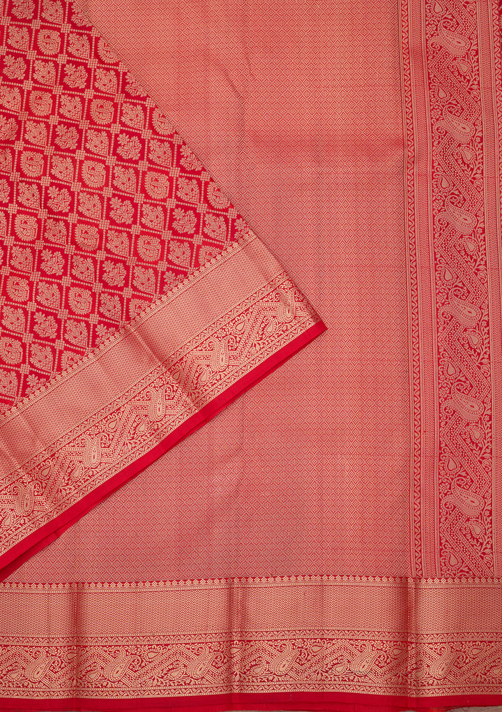 Orange Silk Checks Saree With Matching Blouse Piece