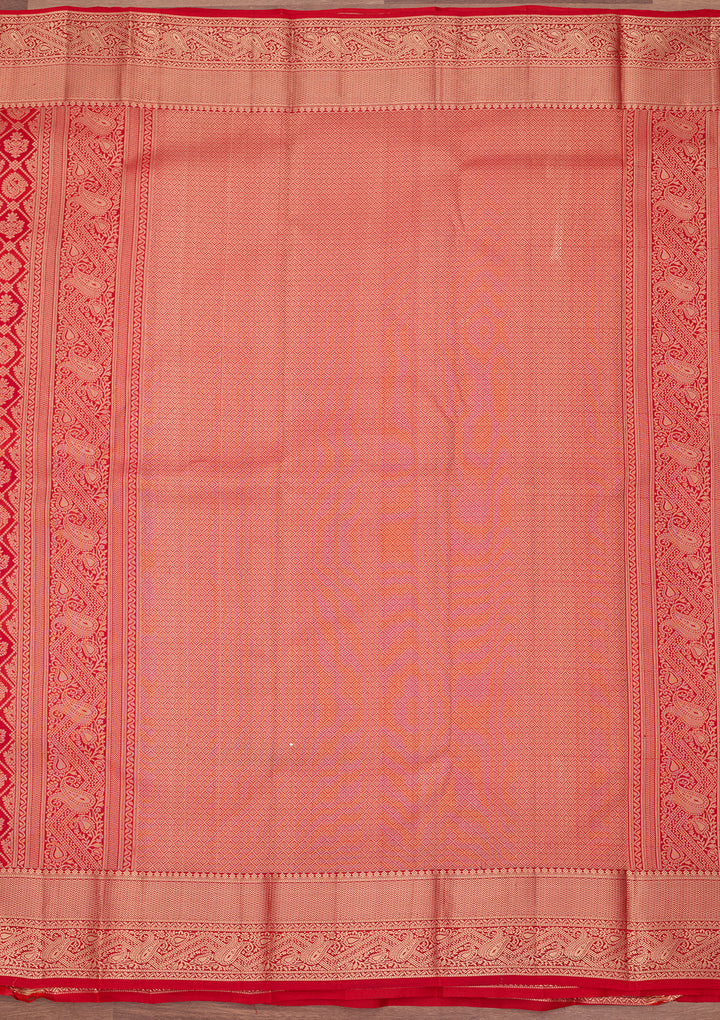Orange Silk Checks Saree With Matching Blouse Piece