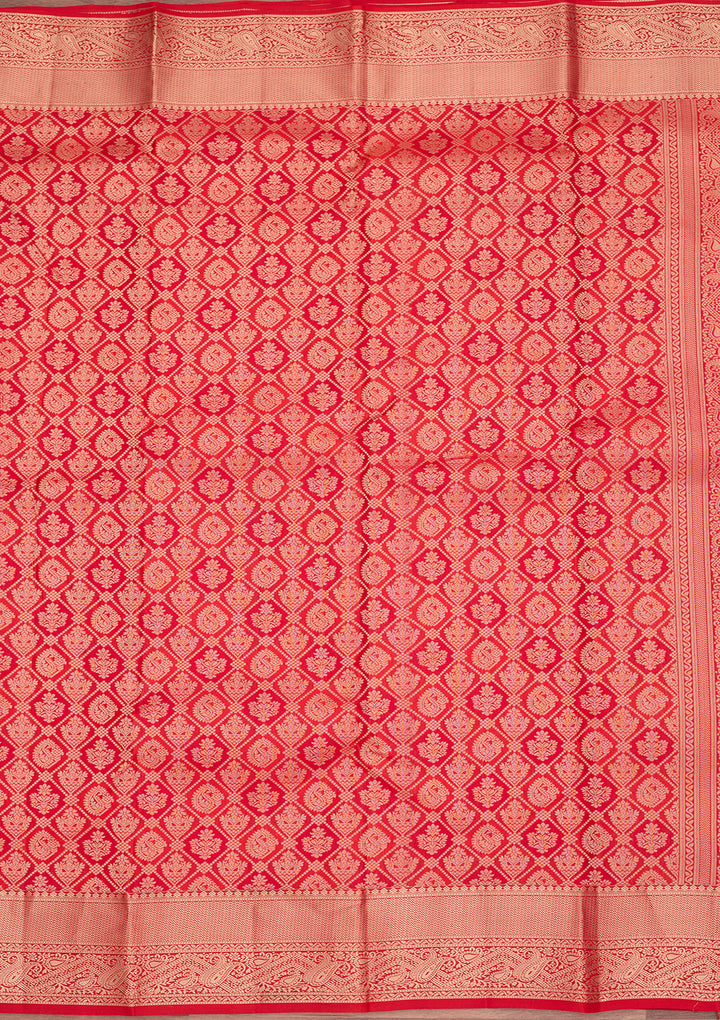 Orange Silk Checks Saree With Matching Blouse Piece