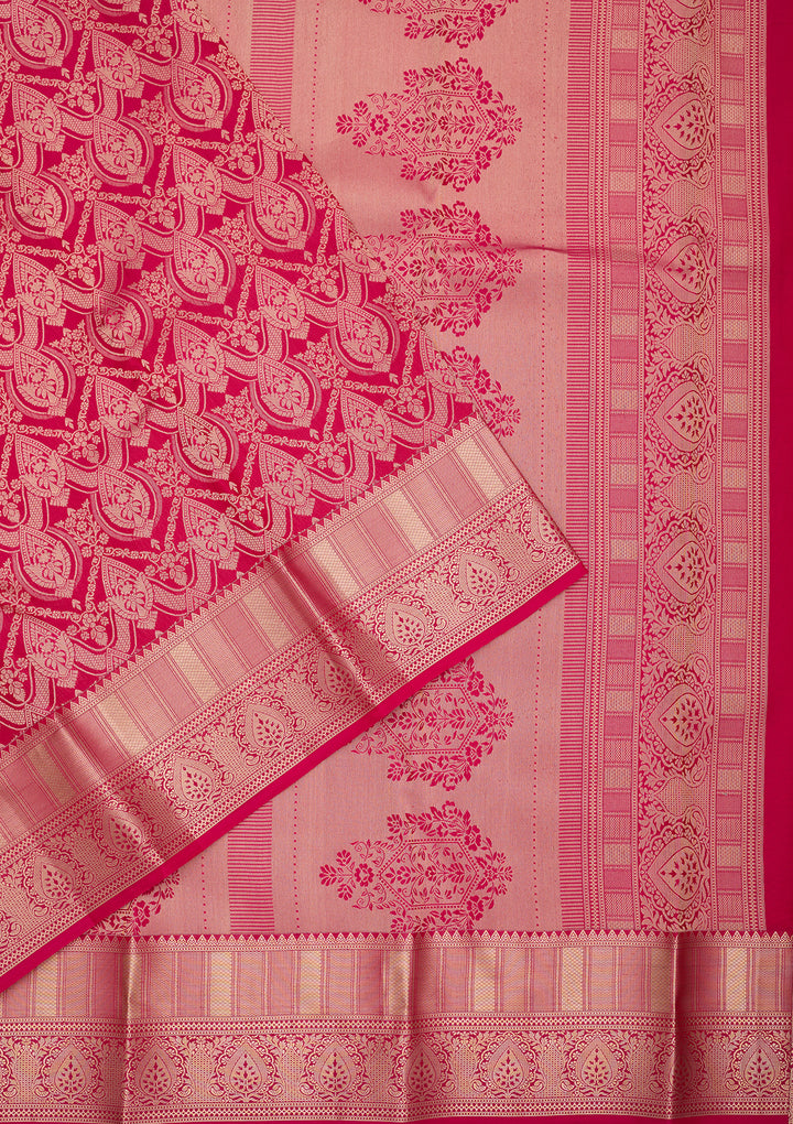 Rani Pink Silk Jaal Saree With Matching Blouse Piece