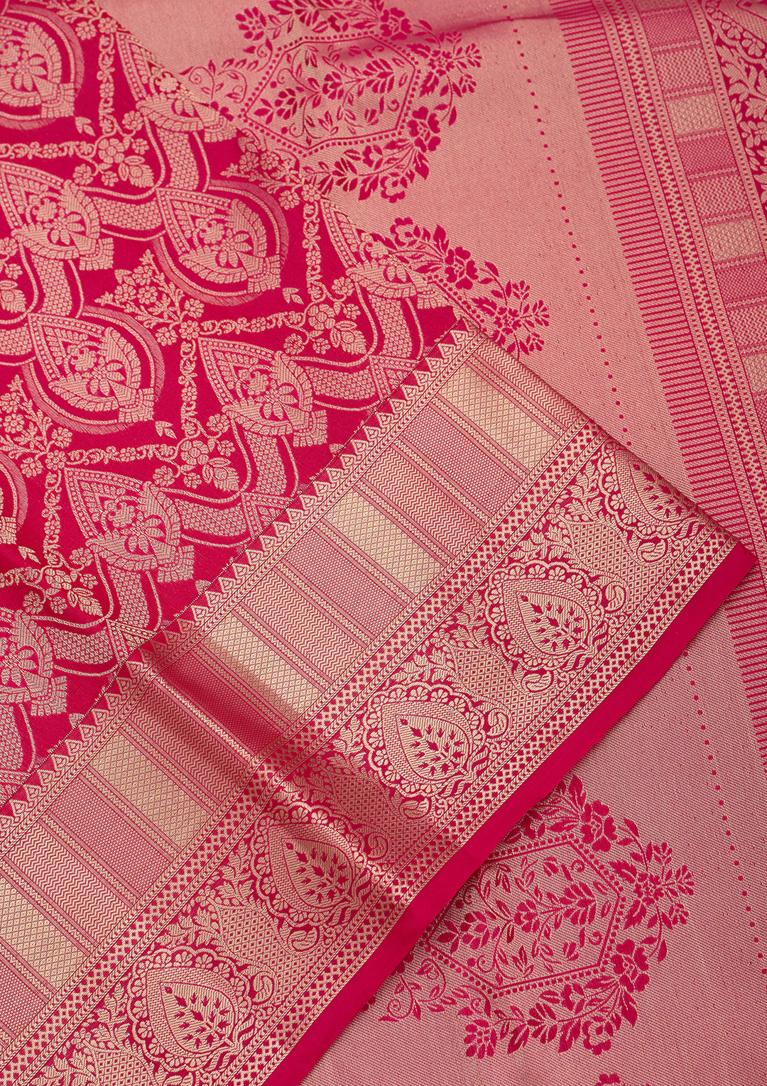 Rani Pink Silk Jaal Saree With Matching Blouse Piece