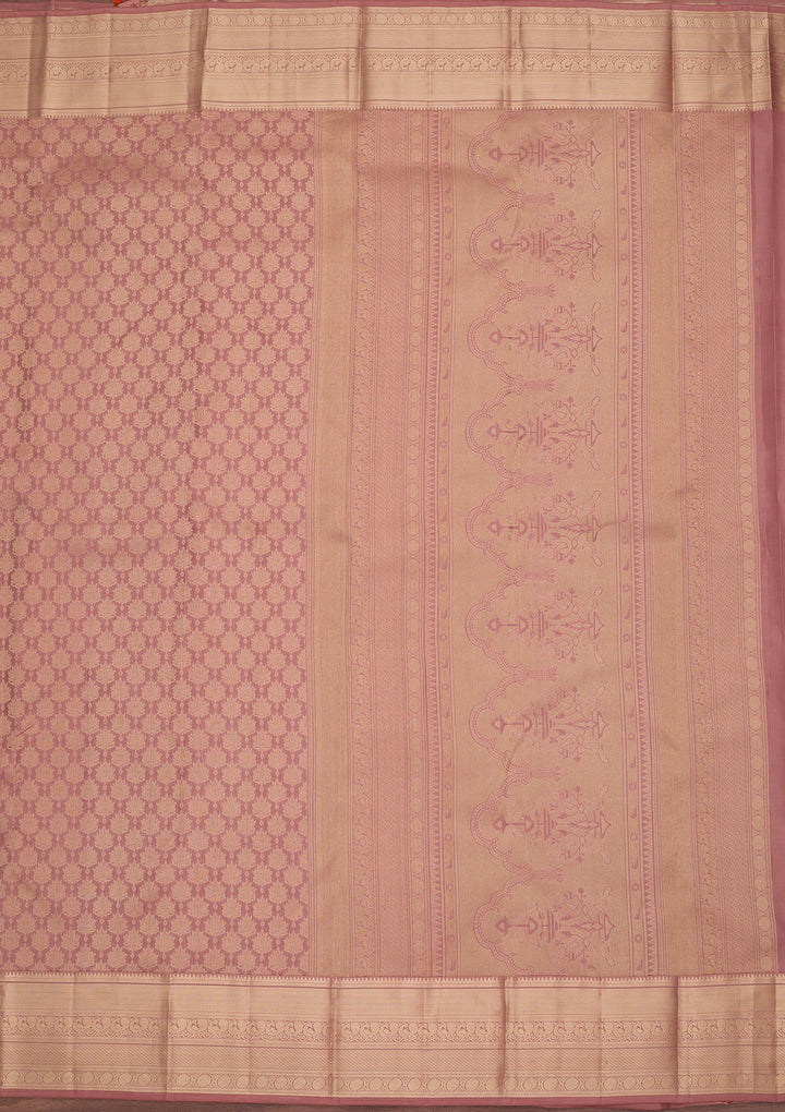 Mauve Silk Jaal Saree With Matching Blouse Piece