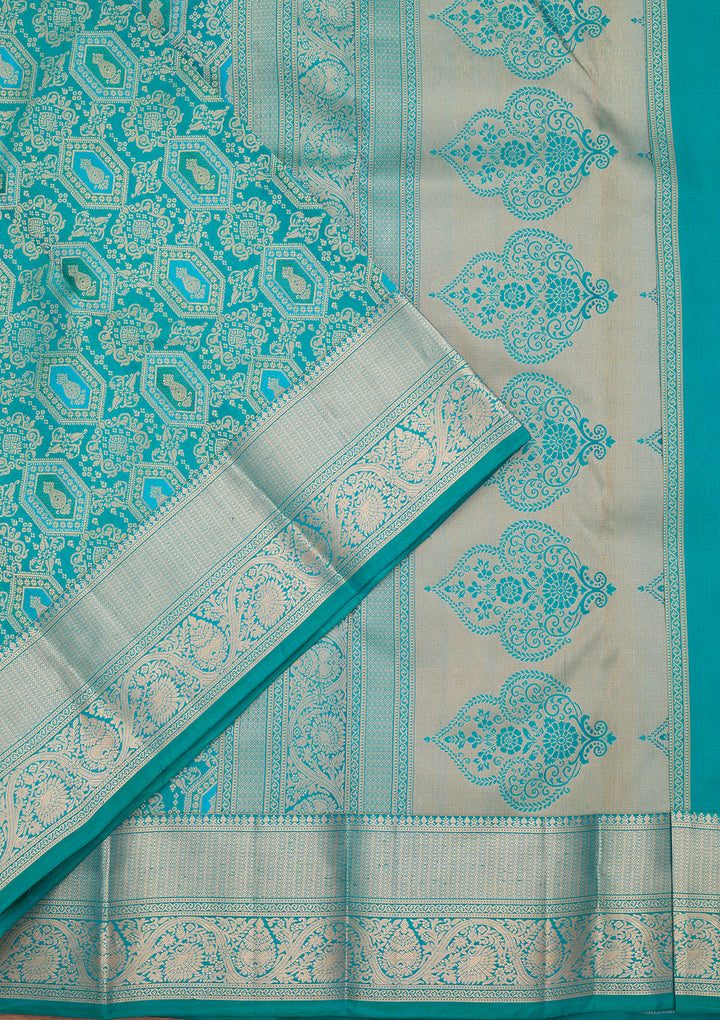 Peacock Green Silk Jaal Saree With Matching Blouse Piece