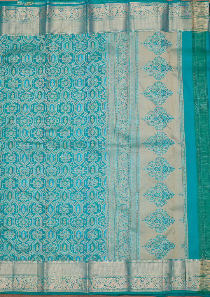 Peacock Green Silk Jaal Saree With Matching Blouse Piece