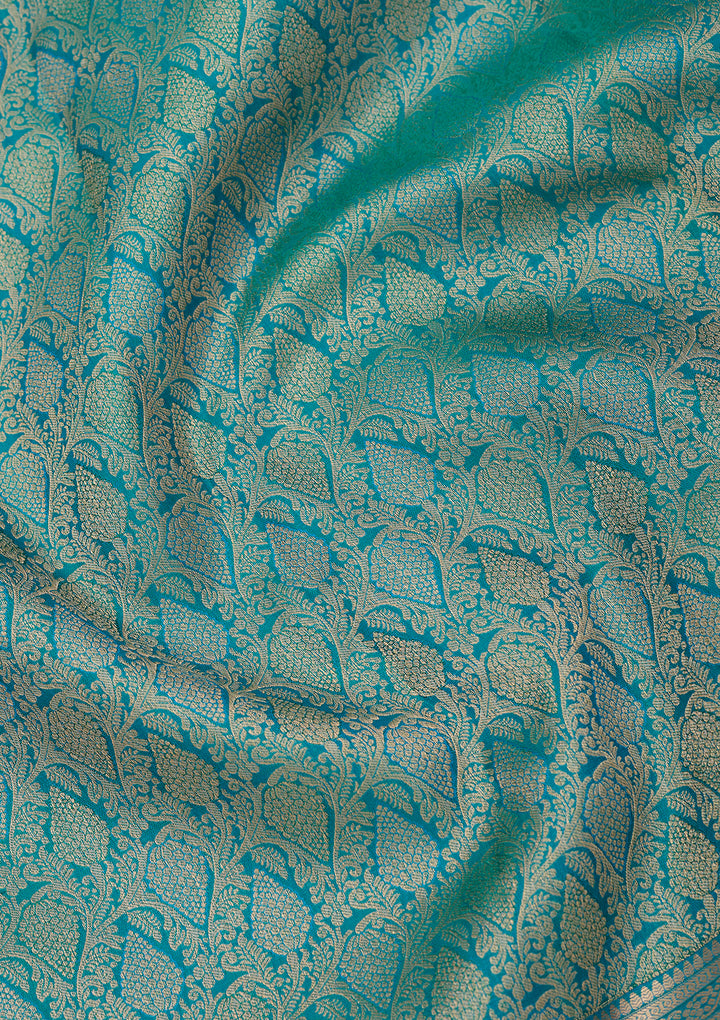 Peacock Green Silk Jaal Saree With Matching Blouse Piece
