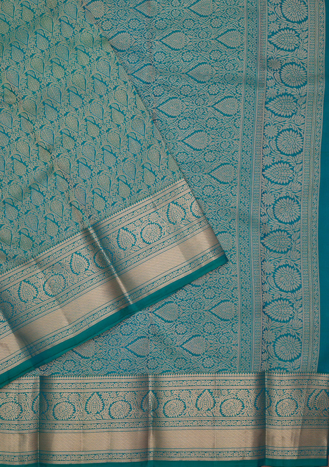 Peacock Green Silk Jaal Saree With Matching Blouse Piece