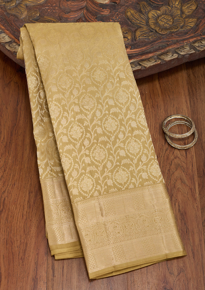 Mehendi Silk Jaal Saree With Matching Blouse Piece