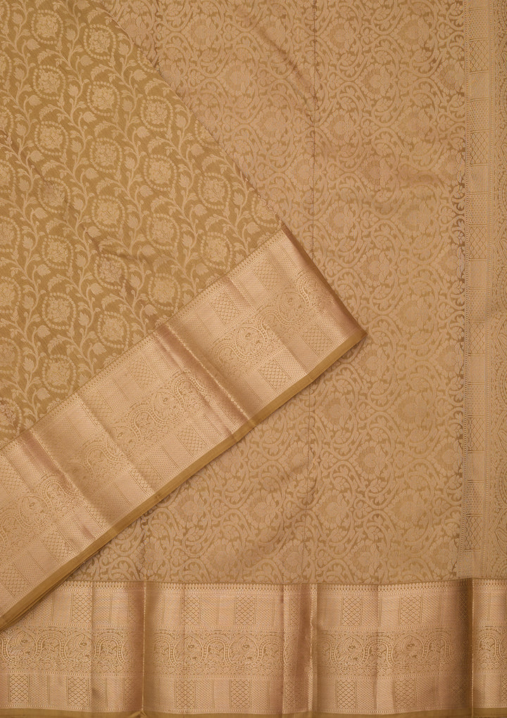 Mehendi Silk Jaal Saree With Matching Blouse Piece