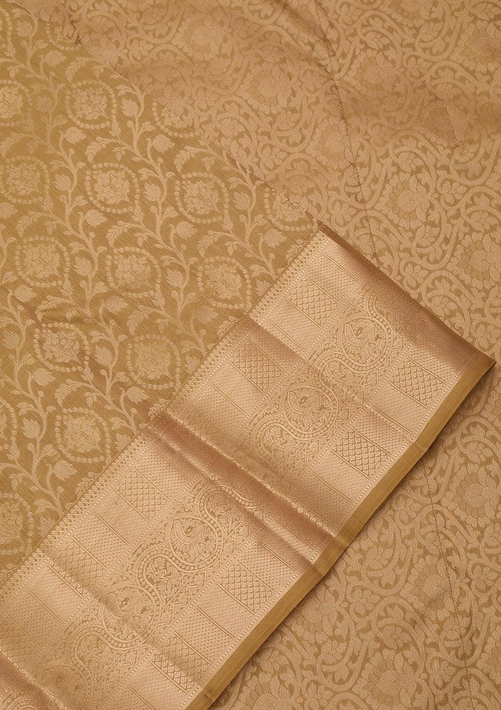 Mehendi Silk Jaal Saree With Matching Blouse Piece