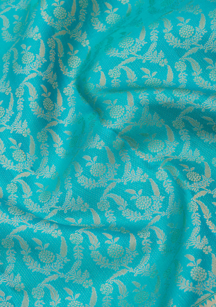 Turquoise Blue Kanjivaram Pure Silk Saree