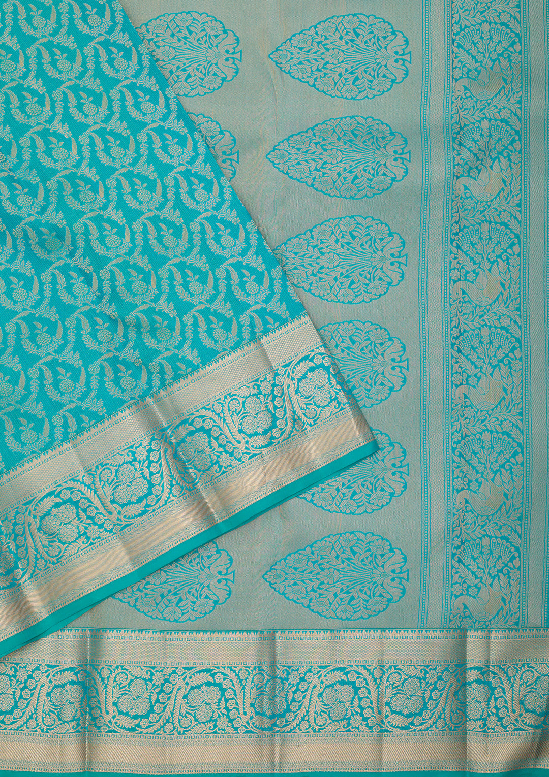 Turquoise Blue Kanjivaram Pure Silk Saree