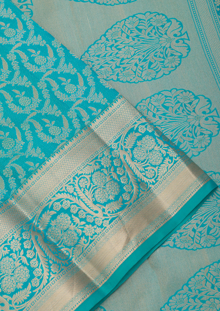 Turquoise Blue Kanjivaram Pure Silk Saree